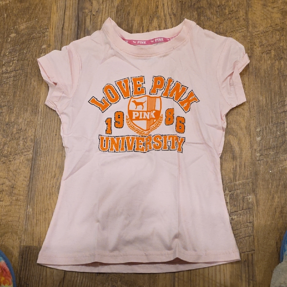 PINK Victoria's Secret Light Pink  Tee with Orange Graphic